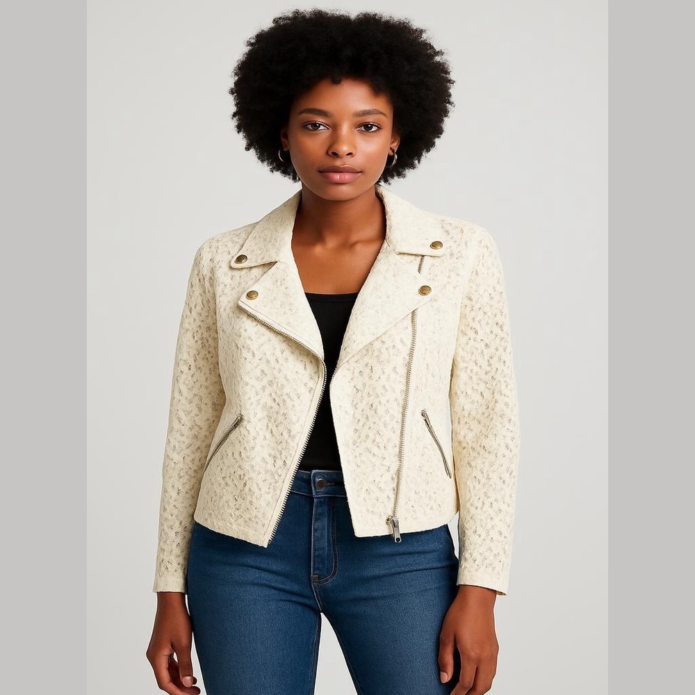 Juicy Couture Women’s Lace Angel‎ Moto Rock Punk Jacket Size M Ivory